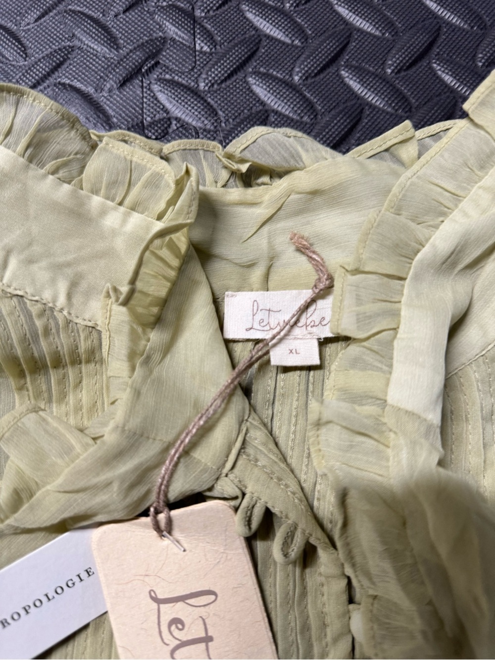 Anthropologie Let Me Be Sheer Ruffle Tie Neck Blouse XL NWT - Picture 7 of 13